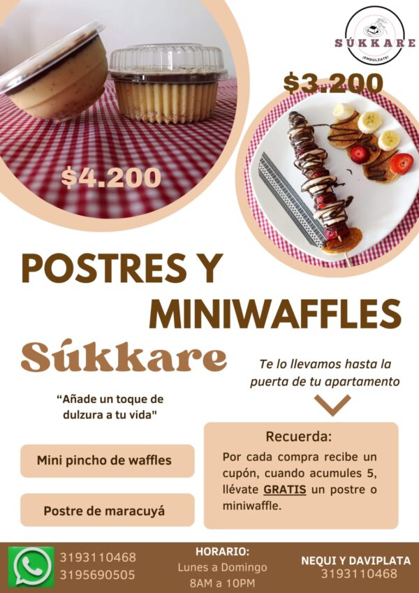 POSTRES Y Mini pinchos de WAFFLES